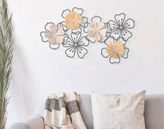 Panneau mural décoratif 3D en métal et bois fleurs