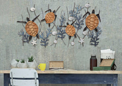 Panneau mural décoratif Tortue en métal 3D et coraux