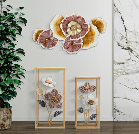 Panneau mural décoratif en métal 3D fleurs et feuilles multicolores