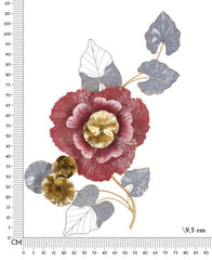 Panneau mural décoratif en métal 3D fleur couleurs vives et feuilles
