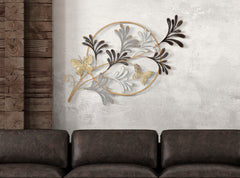 Panneau mural décoratif en métal Lixy cadre rond doré