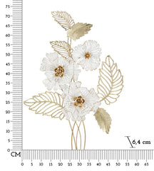 Panneau mural décoratif en métal doré et blanc fleurs et feuilles