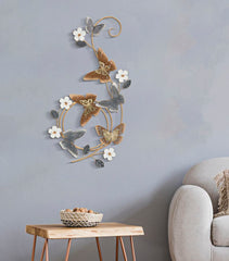 Panneau mural décoratif en métal fleurs et papillons 3D
