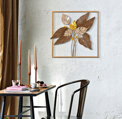 Panneau mural décoratif en métal 3D cadre doré feuilles colorées