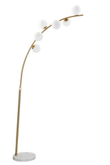 Lampe sur pied arquée Glamy Métal Doré base Marbre 6 Sphères Verre Blanc