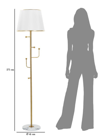 Lampe sur pied en métal doré abat-jour tissu blanc base en marbre