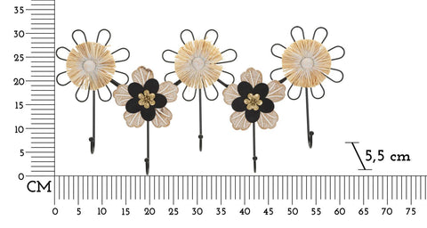 Porte-manteau mural fleurs Fer et Raphia