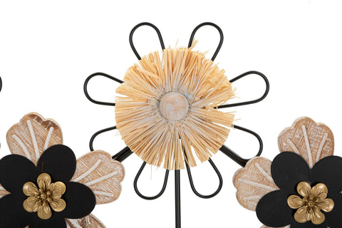 Porte-manteau mural fleurs Fer et Raphia