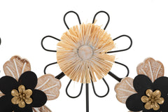 Porte-manteau mural fleurs Fer et Raphia