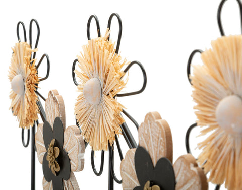Porte-manteau mural fleurs Fer et Raphia
