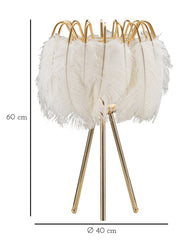 Lampe de table en métal doré abat-jour plumes blanches