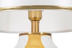 Lampe de table céramique blanche et dorée abat-jour tissu blanc bords dorés