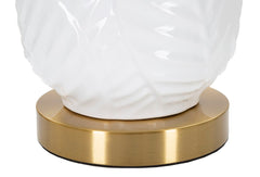 Lampe de table céramique blanche et dorée abat-jour tissu blanc bords dorés