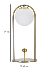 Lampe de table Glamy Métal doré Abat-jour en verre blanc