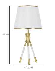 Lampe de table Triply métal blanc et doré abat-jour tissu blanc bordures dorées