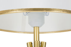 Lampe de table Triply métal blanc et doré abat-jour tissu blanc bordures dorées