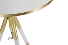 Lampe de table Triply métal blanc et doré abat-jour tissu blanc bordures dorées