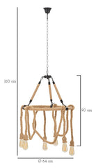Lampe suspendue ronde en métal et corde 6 points lumineux