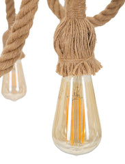 Lampe suspendue ronde en métal et corde 6 points lumineux