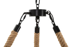 Lampe suspendue ronde en métal et corde 6 points lumineux