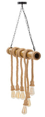 Lampe suspendue métal bambou et corde 6 points lumineux