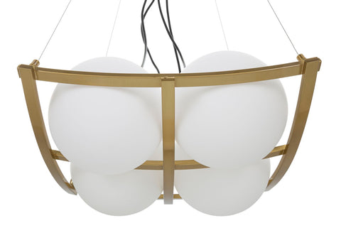 Suspension géométrique JAPON métal doré et verre blanc