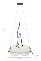 Suspension géométrique JAPON métal doré et verre blanc