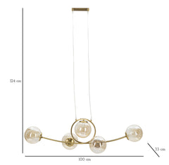 Plafonnier en métal doré 5 lumières verre blanc