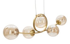 Plafonnier en métal doré 5 lumières verre blanc
