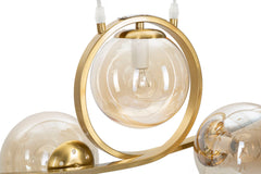 Plafonnier en métal doré 5 lumières verre blanc