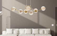 Lampe de plafond Japon 7 lumières métal doré et verre blanc