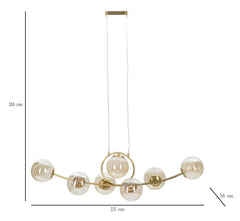 Lampe de plafond Japon 7 lumières métal doré et verre blanc