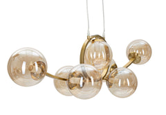 Lampe de plafond Japon 7 lumières métal doré et verre blanc