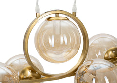 Lampe de plafond Japon 7 lumières métal doré et verre blanc