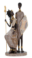 Statuette couple indigène avec lance et bouclier