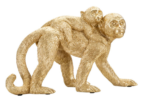 Escultura Mono Mamá dorado con cachorro