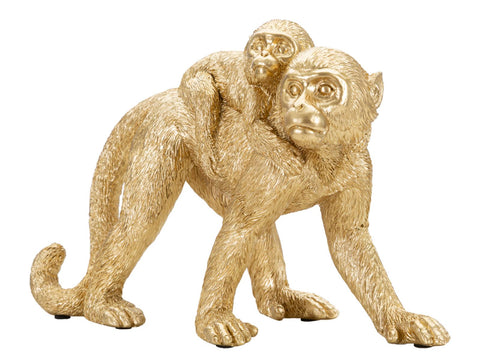 Escultura Mono Mamá dorado con cachorro