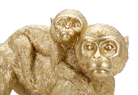 Escultura Mono Mamá dorado con cachorro