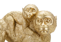 Sculpture Singe Maman dorée avec chiot