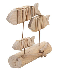 Sculpture poisson en bois socle bois