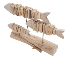 Sculpture poisson en bois socle bois