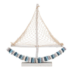 Voilier en bois avec base et filet en tissu