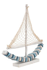 Voilier en bois avec base et filet en tissu