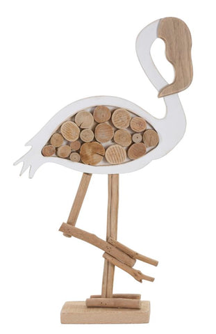 Sculpture Flamant en bois naturel