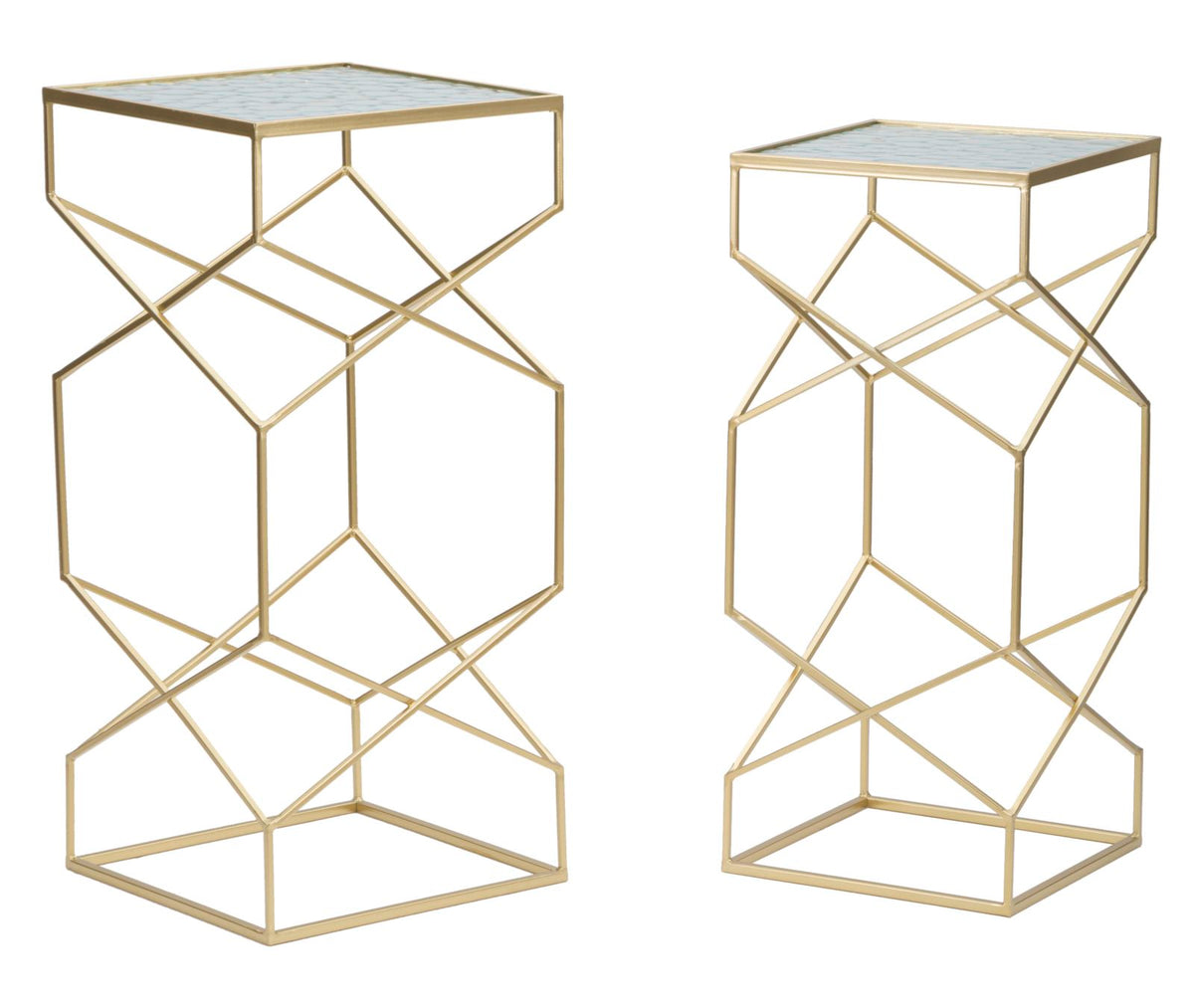 Table carrée en métal doré avec plateau en verre