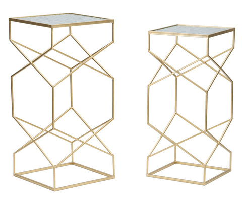 Table carrée en métal doré avec plateau en verre