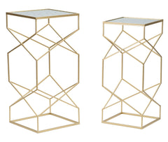 Table carrée en métal doré avec plateau en verre