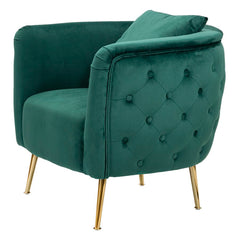 Fauteuil Bucarest Tissu Vert pieds dorés