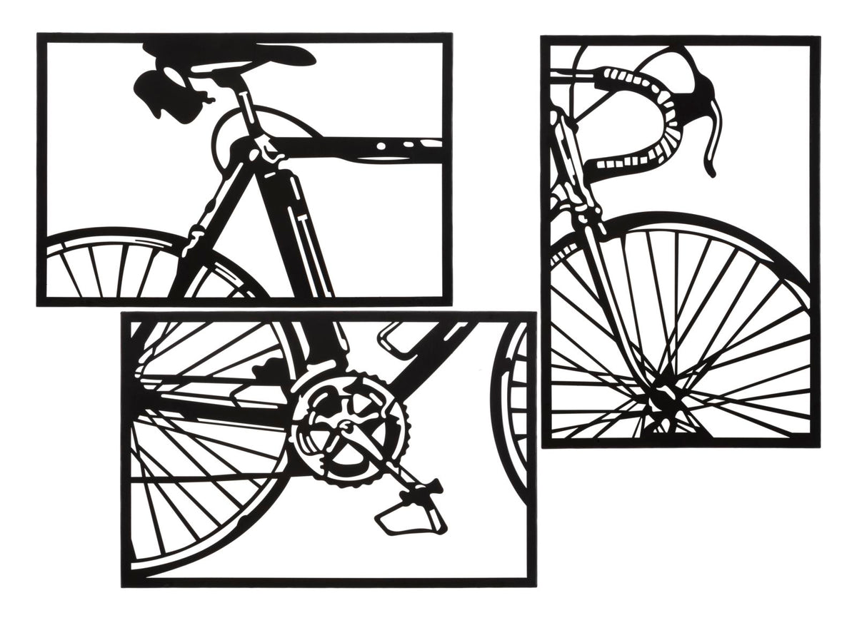 Panneau mural décoratif 3D vélo métal Noir ensemble de 3 pcs