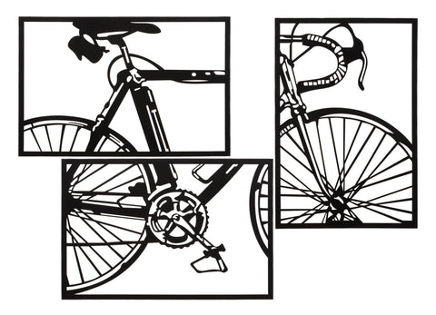 Panneau mural décoratif 3D vélo métal Noir ensemble de 3 pcs
